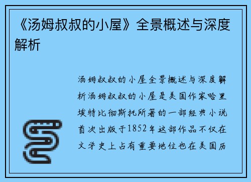 《汤姆叔叔的小屋》全景概述与深度解析